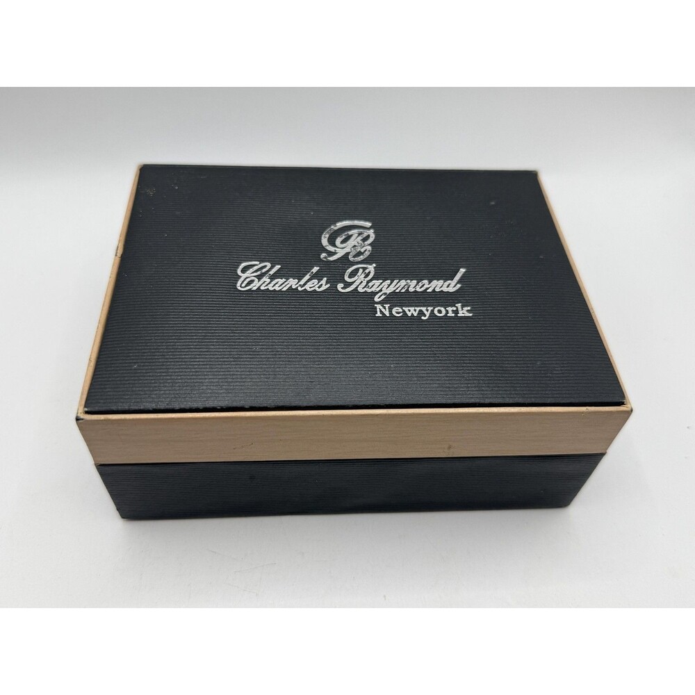 Charles Raymond Mens Watch Set Black Dial Leather Quartz Water Resistant Box